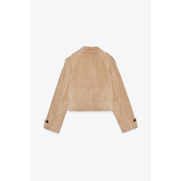 ZARA 100% LEATHER SHORT TRENCH COAT - Picture 12 of 13